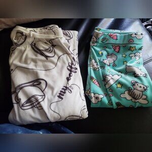 La Vie En Rose Kids Pajama Bottoms   White and Blue with Fun Prints